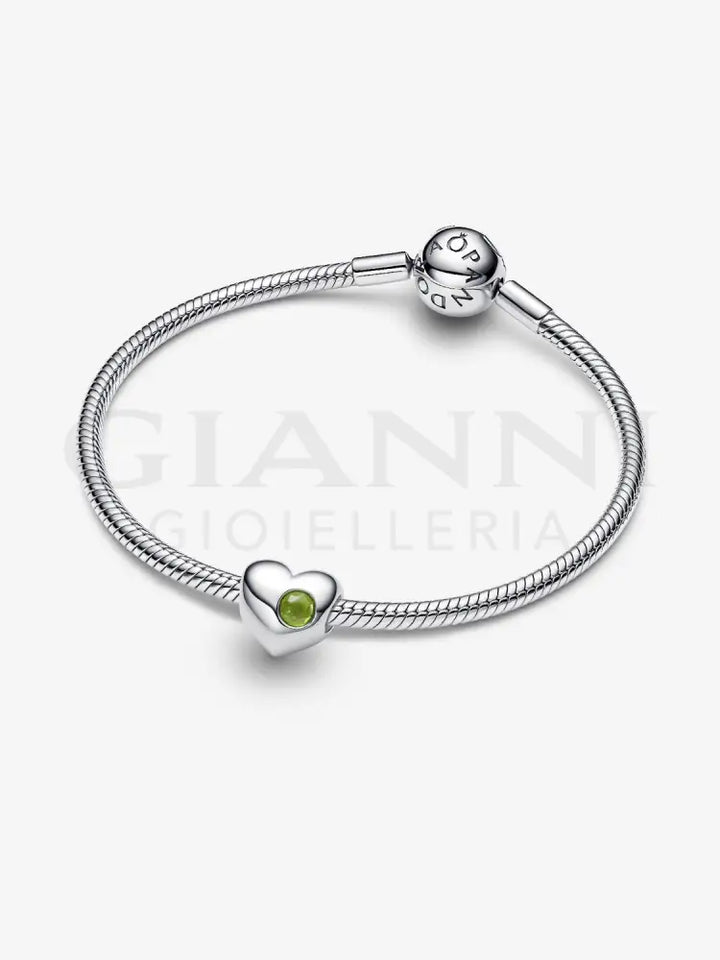 Charm Pandora - Cuore con Pietra Verde Agosto da incidere Charm