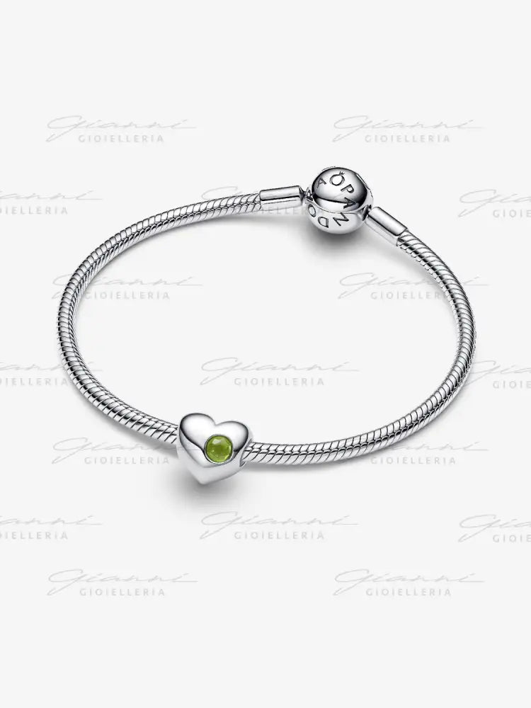 Charm Pandora - Cuore con Pietra Verde Agosto da incidere Charm