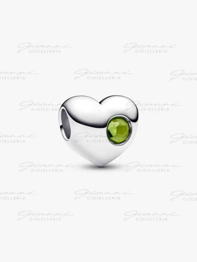 Charm Pandora - Cuore con Pietra Verde Agosto da incidere Charm