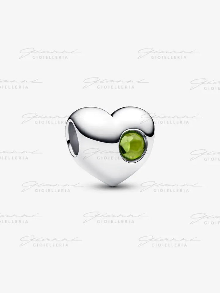 Charm Pandora - Cuore con Pietra Verde Agosto da incidere Charm