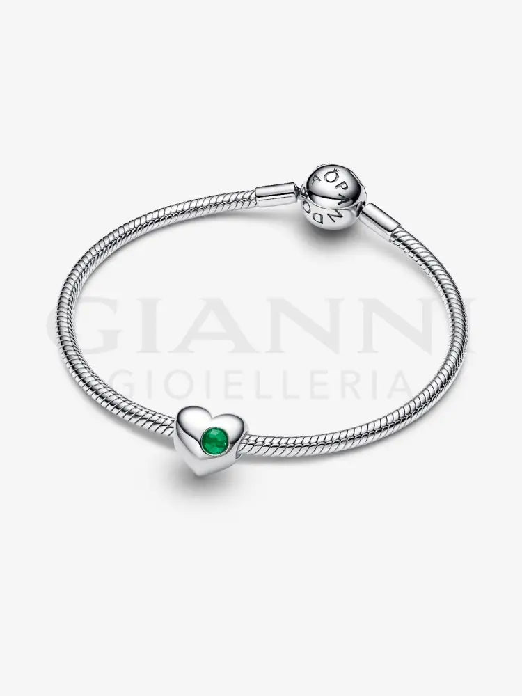 Charm Pandora - Cuore con Pietra Verde Maggio da incidere Charm
