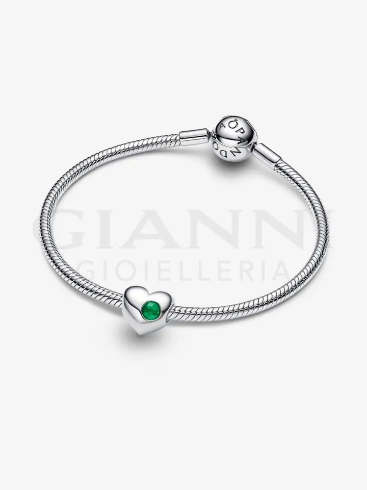Charm Pandora - Cuore con Pietra Verde Maggio da incidere Charm