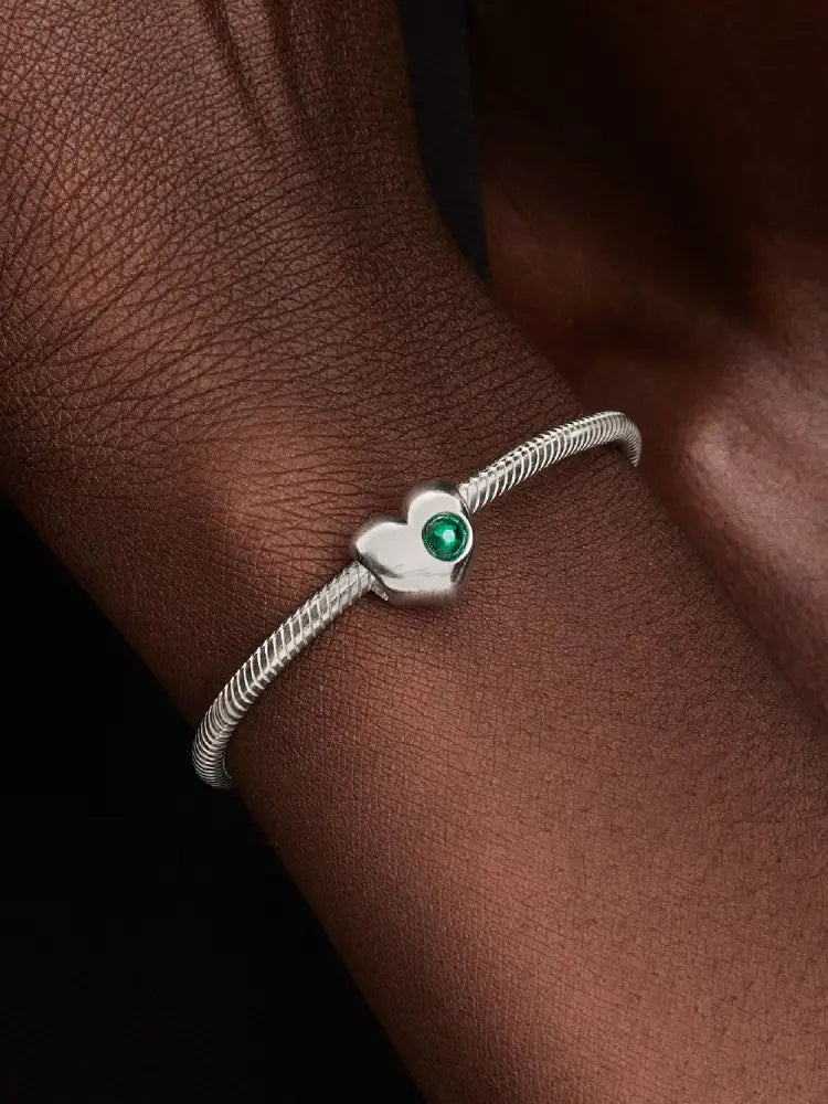 Charm Pandora - Cuore con Pietra Verde Maggio da incidere Charm