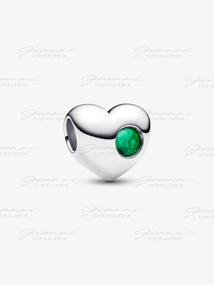 Charm Pandora - Cuore con Pietra Verde Maggio da incidere Charm