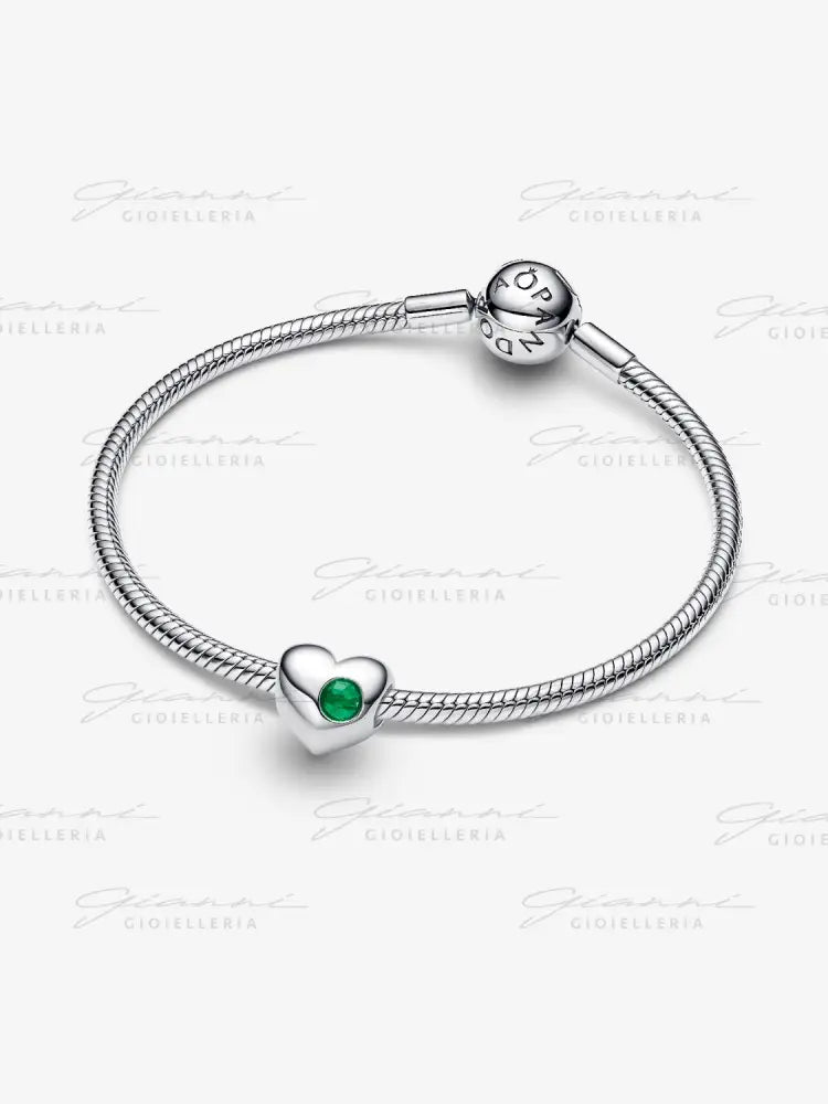 Charm Pandora - Cuore con Pietra Verde Maggio da incidere Charm