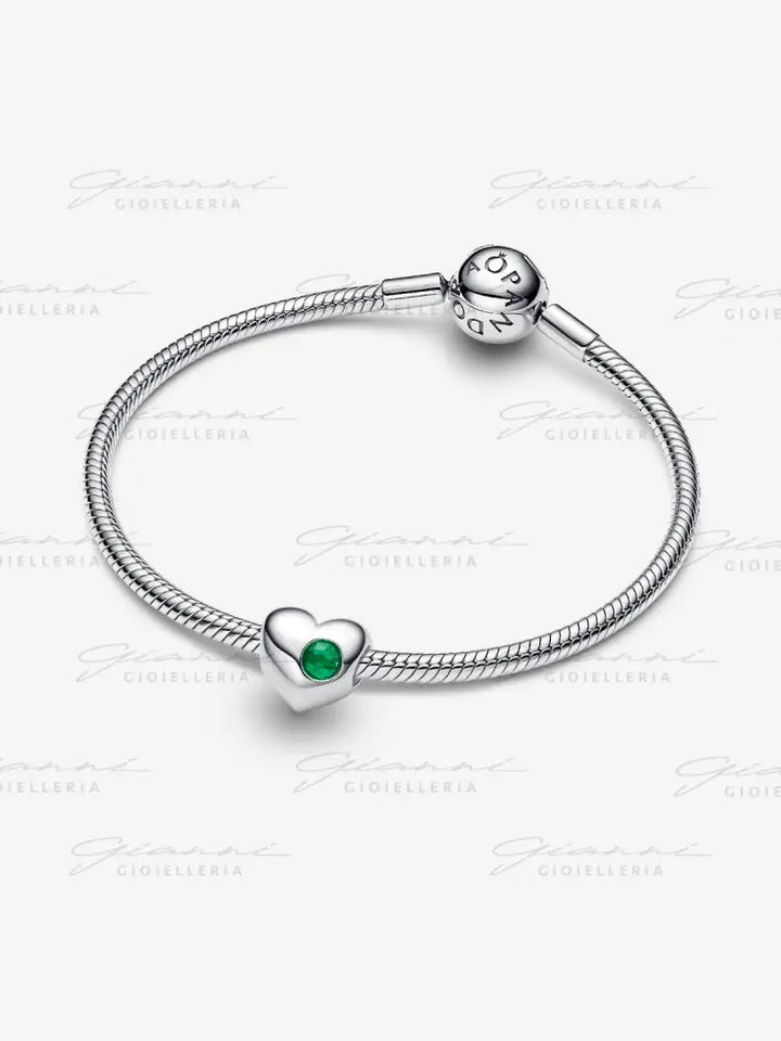 Charm Pandora - Cuore con Pietra Verde Maggio da incidere Charm