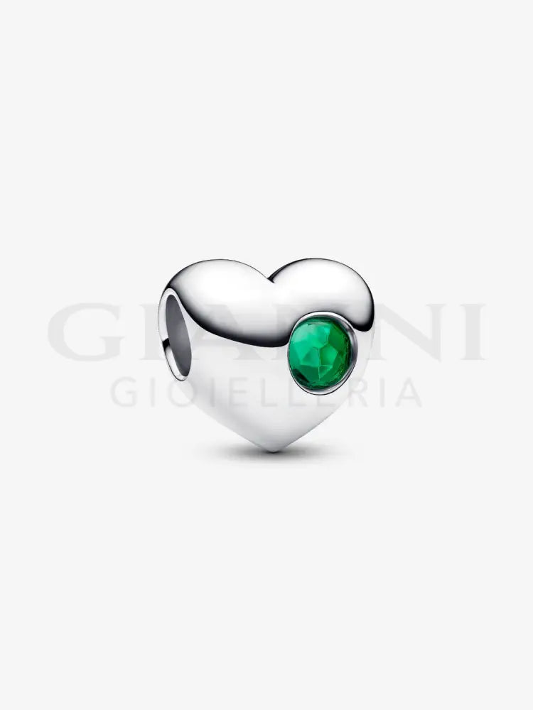 Charm Pandora - Cuore con Pietra Verde Maggio da incidere Charm