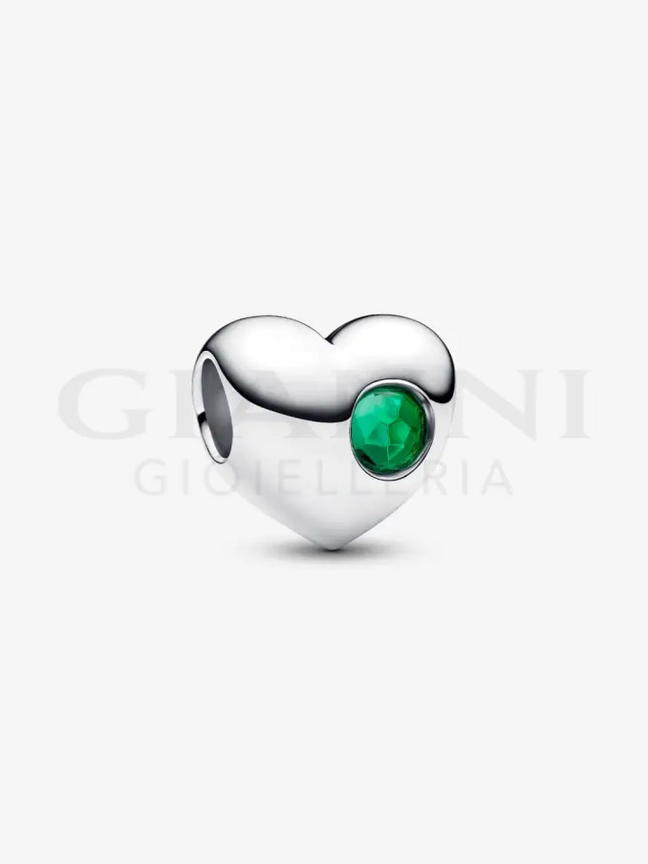 Charm Pandora - Cuore con Pietra Verde Maggio da incidere Charm