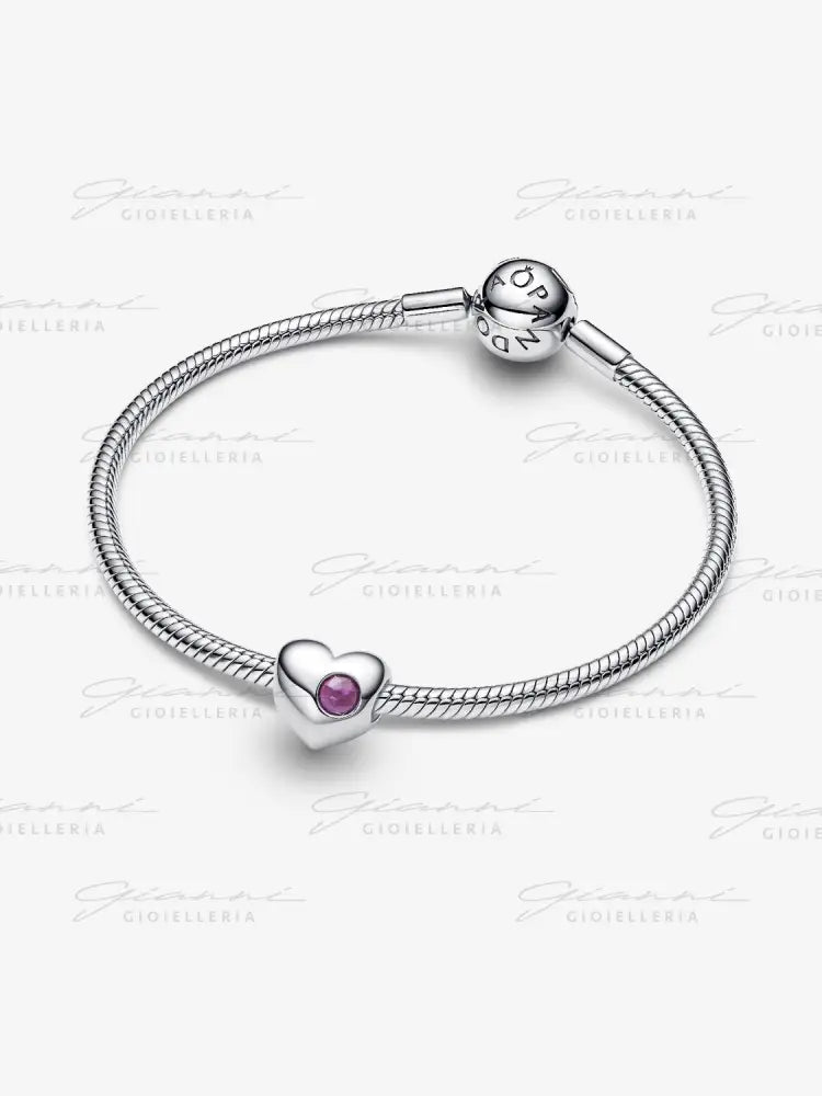 Charm Pandora - Cuore con Pietra Viola Febbraio da incidere Charm