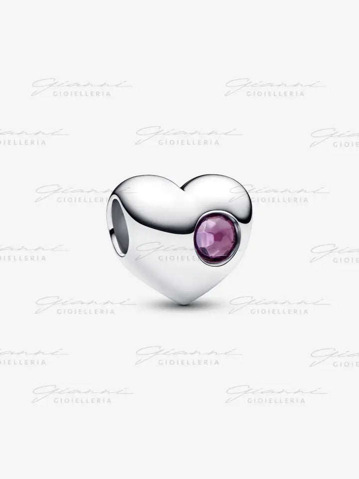 Charm Pandora - Cuore con Pietra Viola Febbraio da incidere Charm
