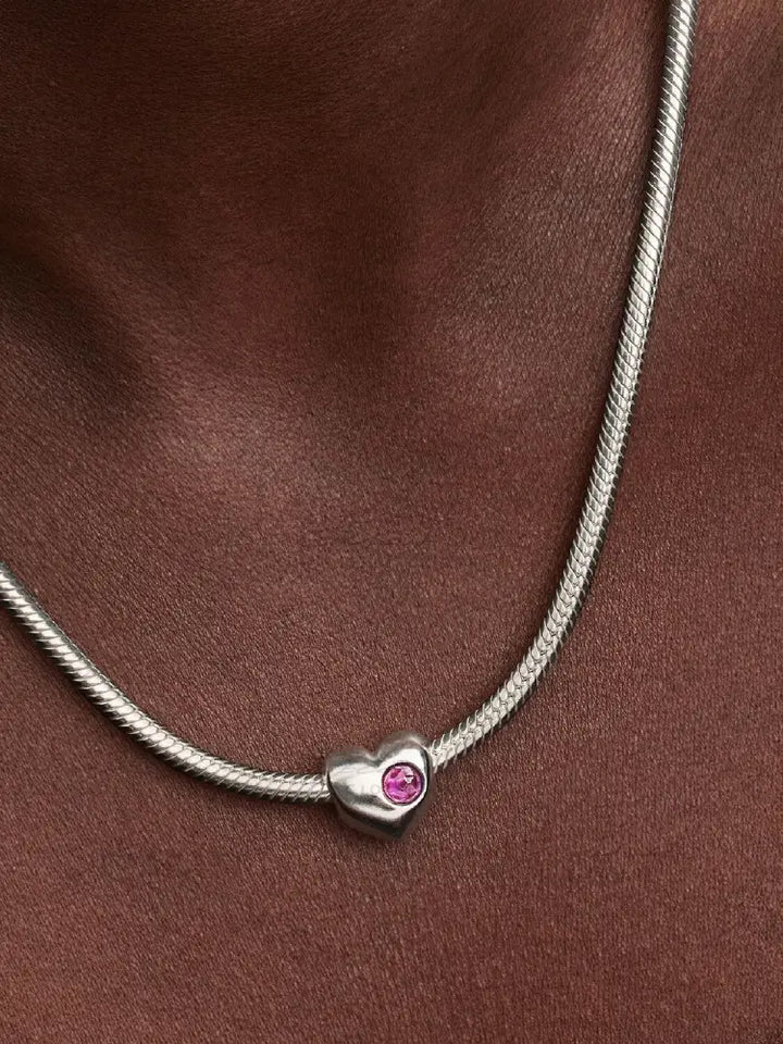 Charm Pandora - Cuore con Pietra Viola Febbraio da incidere Charm