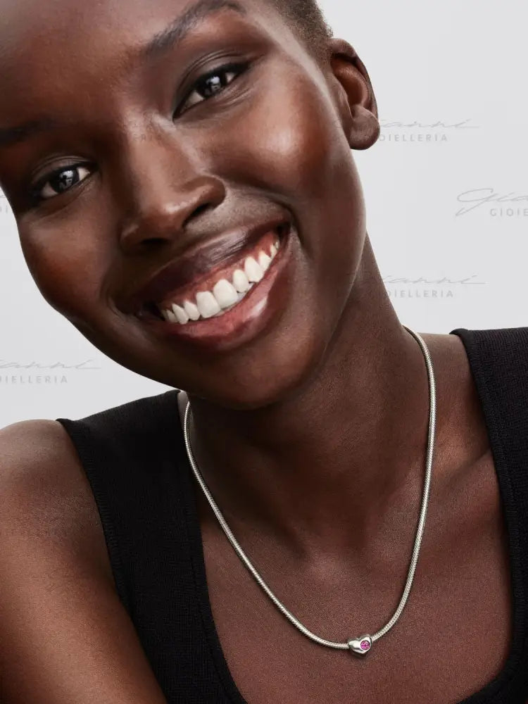 Charm Pandora - Cuore con Pietra Viola Febbraio da incidere Charm