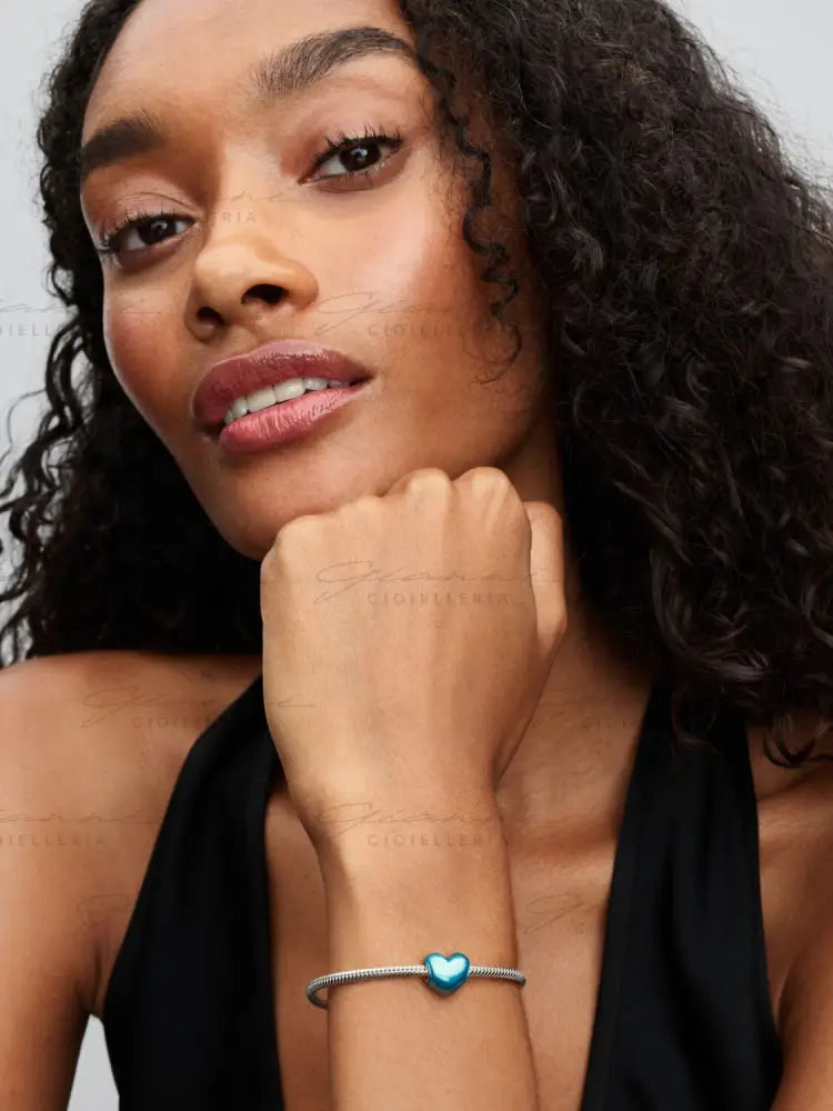 Charm Pandora - Cuore Metallico Azzurro Charm