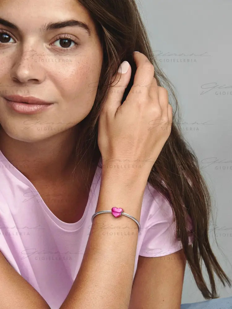Charm Pandora - Cuore Metallico Rosa Charm