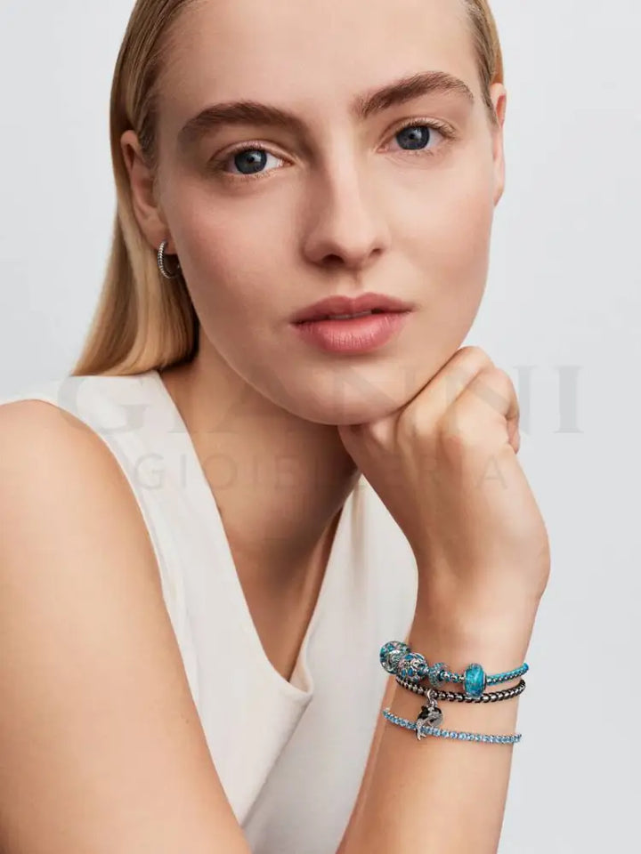 Charm Pandora - Distanziatore con Pietre Verde Acqua - Charm