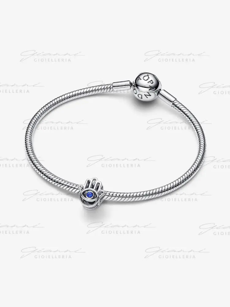 Charm Pandora - Openwork Mano di Fatima Pietra Blu Charm