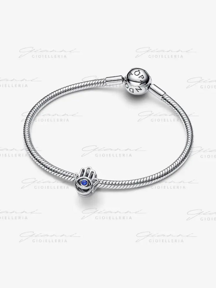 Charm Pandora - Openwork Mano di Fatima Pietra Blu Charm