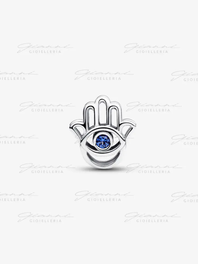 Charm Pandora - Openwork Mano di Fatima Pietra Blu Charm