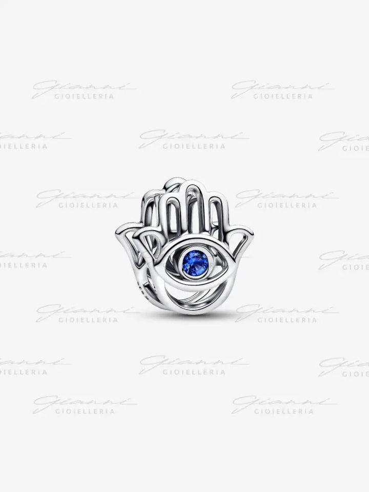 Charm Pandora - Openwork Mano di Fatima Pietra Blu Charm
