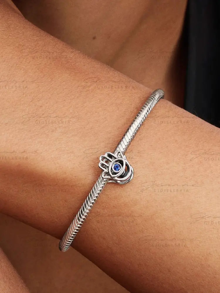 Charm Pandora - Openwork Mano di Fatima Pietra Blu Charm