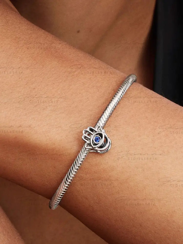 Charm Pandora - Openwork Mano di Fatima Pietra Blu Charm