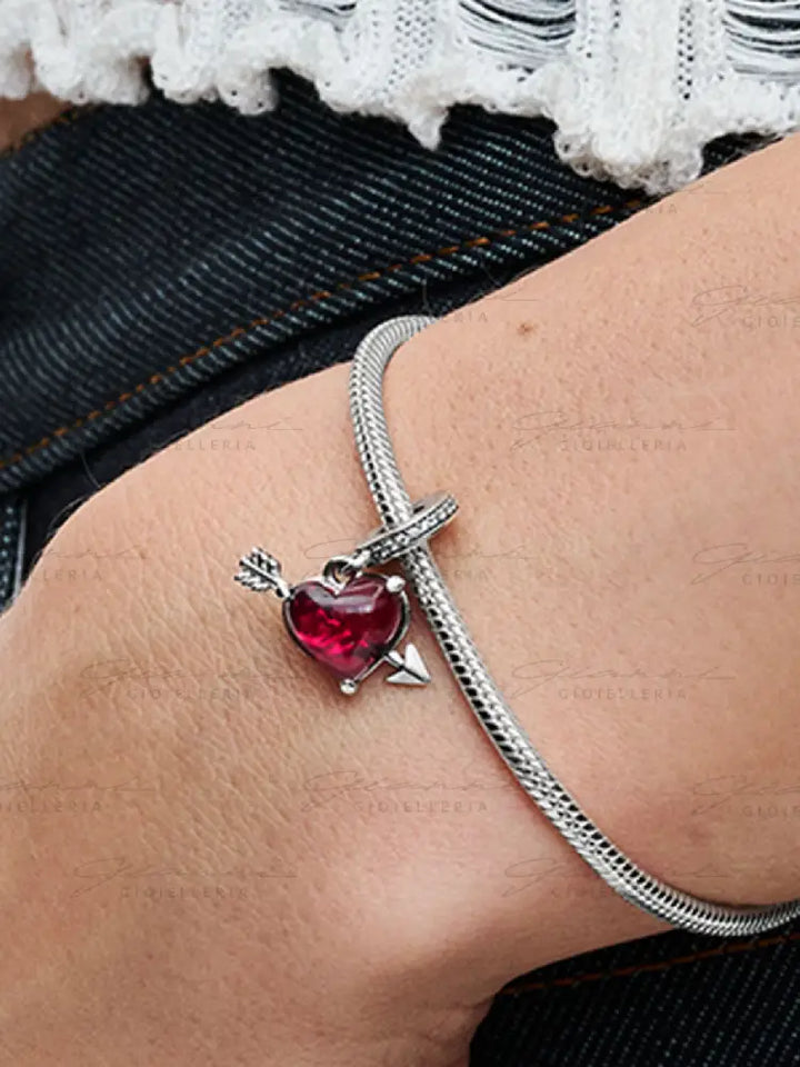 Charm Pandora - Pendente Cuore con Freccia Vetro di Murano Charm