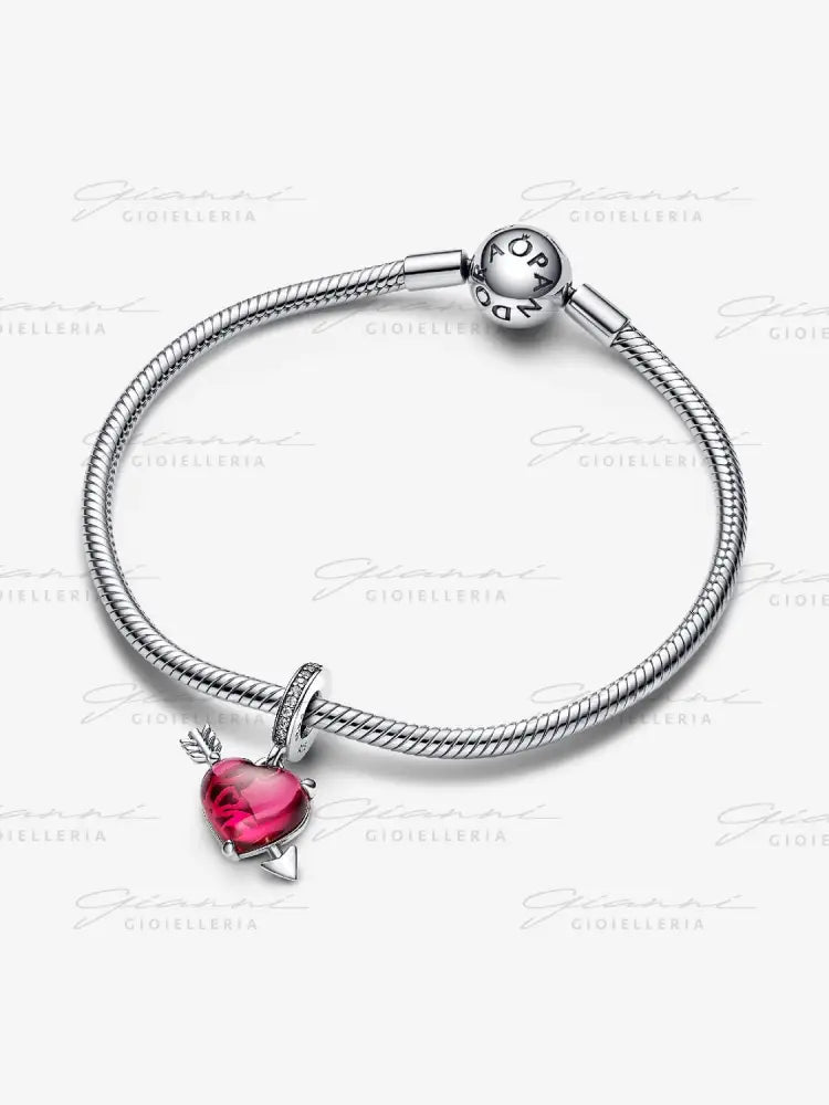 Charm Pandora - Pendente Cuore con Freccia Vetro di Murano Charm