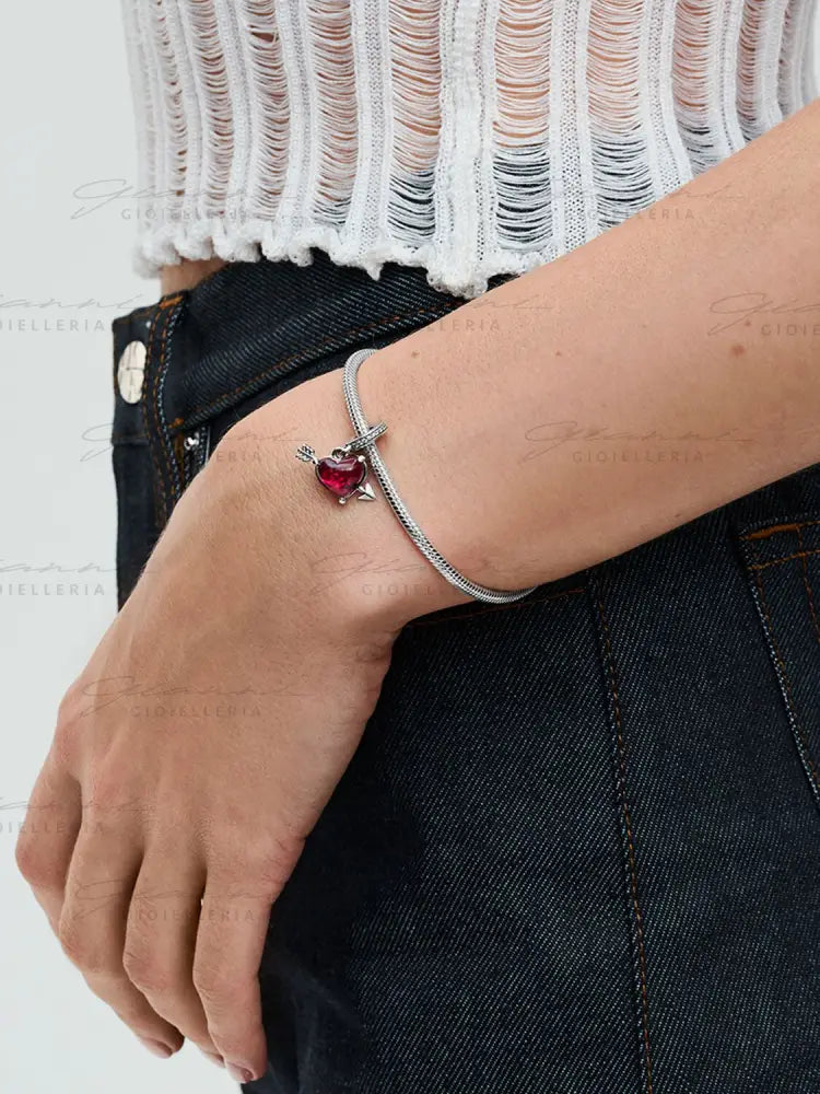 Charm Pandora - Pendente Cuore con Freccia Vetro di Murano Charm