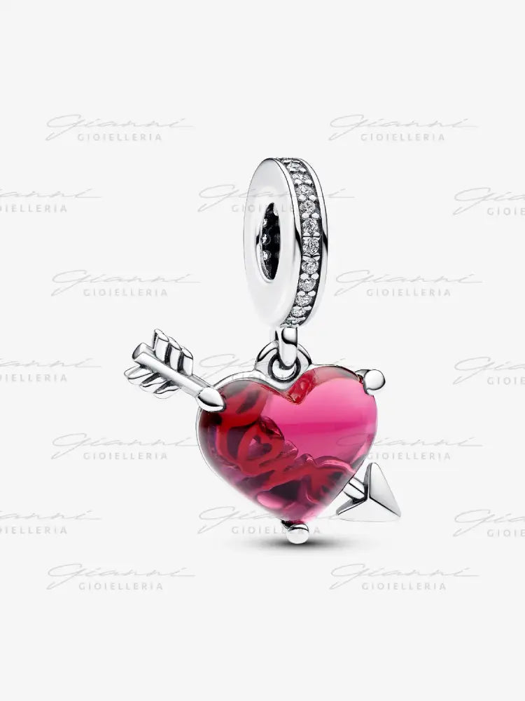 Charm Pandora - Pendente Cuore con Freccia Vetro di Murano Charm