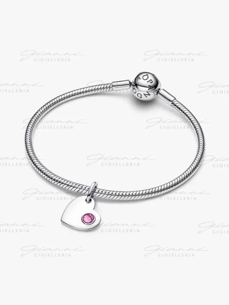 Charm Pandora - Pendente Cuore con Pietra Rosa Scuro Ottobre Charm