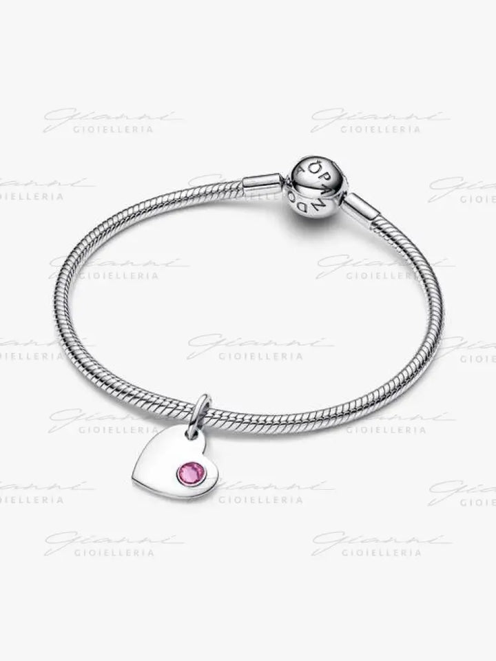 Charm Pandora - Pendente Cuore con Pietra Rosa Scuro Ottobre Charm