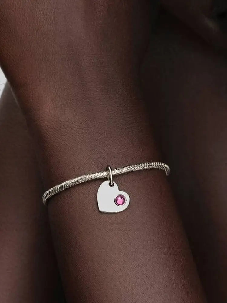 Charm Pandora - Pendente Cuore con Pietra Rosa Scuro Ottobre Charm