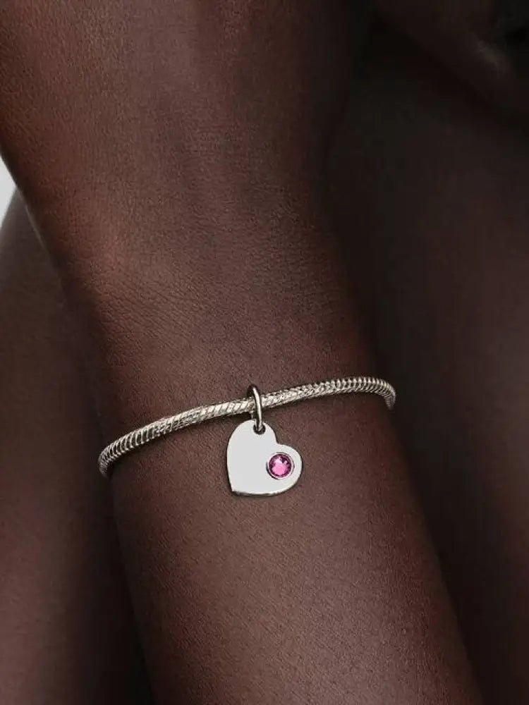 Charm Pandora - Pendente Cuore con Pietra Rosa Scuro Ottobre Charm