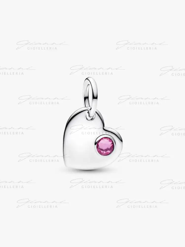 Charm Pandora - Pendente Cuore con Pietra Rosa Scuro Ottobre Charm