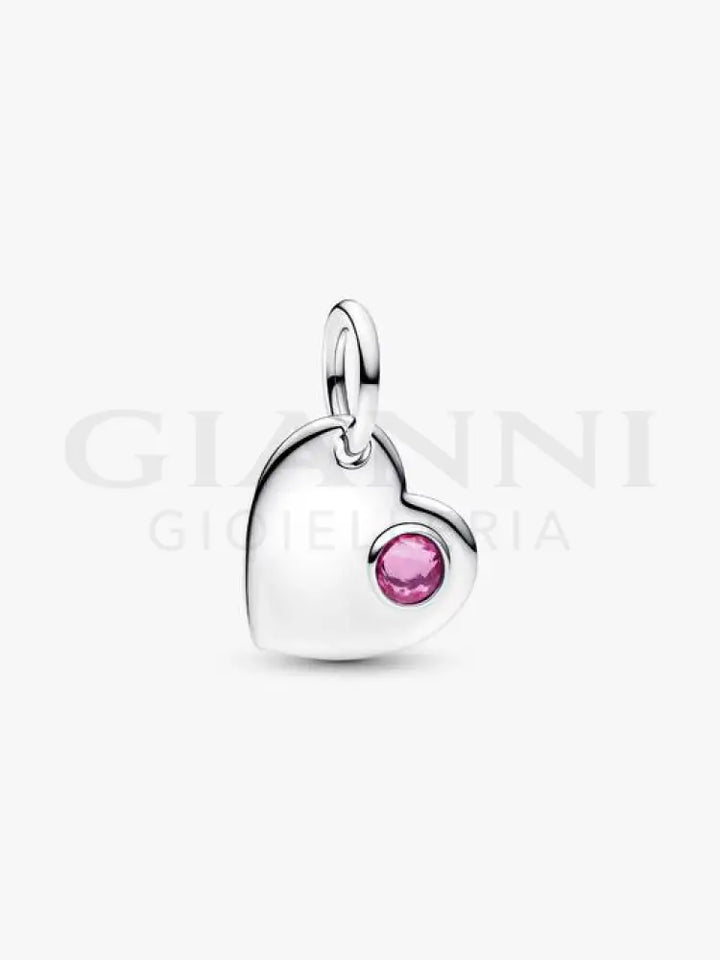 Charm Pandora - Pendente Cuore con Pietra Rosa Scuro Ottobre Charm
