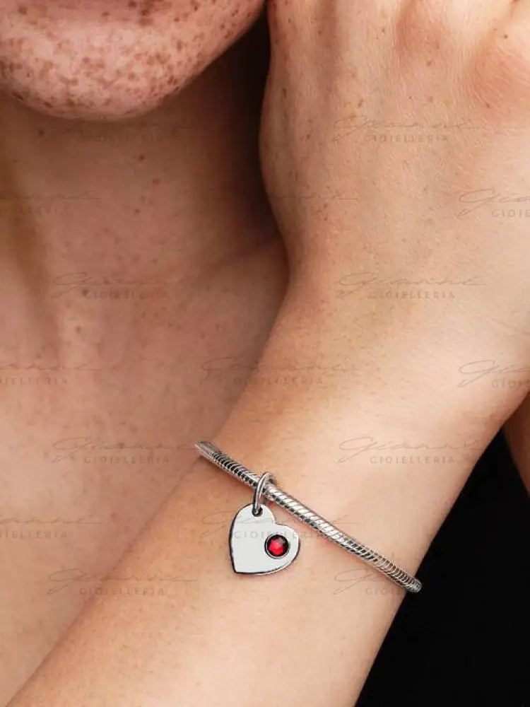 Charm Pandora - Pendente Cuore con Pietra Rossa Scuro Gennaio Charm