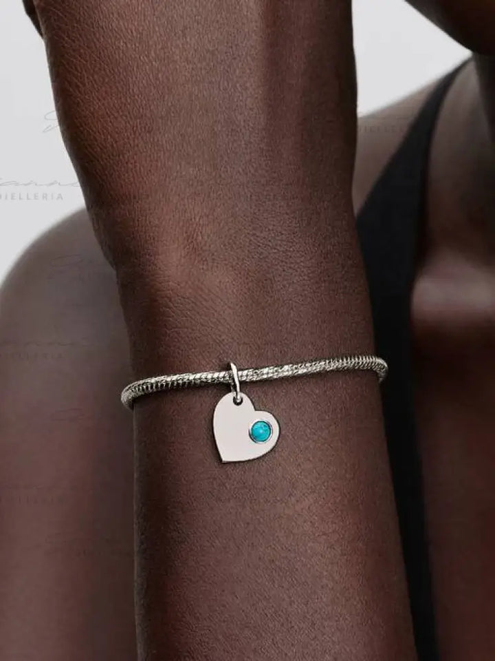 Charm Pandora - Pendente Cuore con Pietra Turchese Dicembre Charm