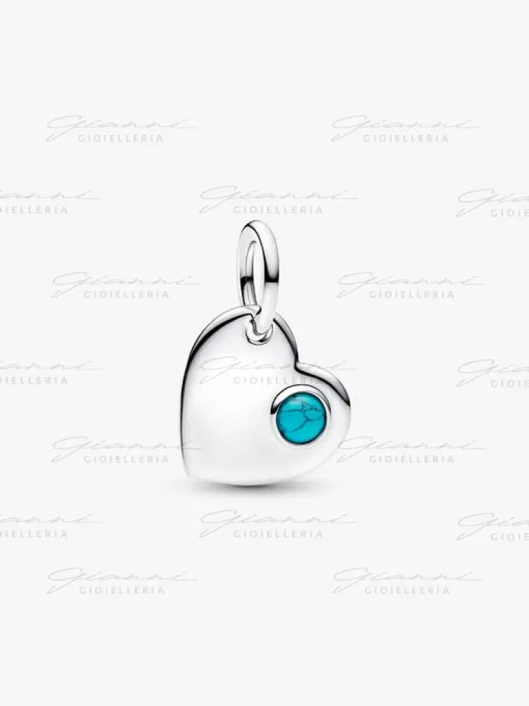 Charm Pandora - Pendente Cuore con Pietra Turchese Dicembre Charm