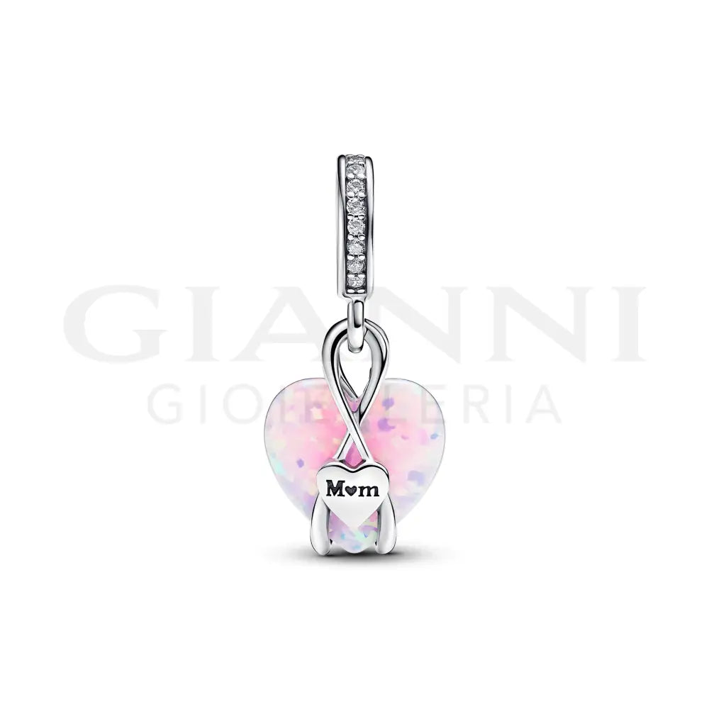 Charm Pandora - Pendente Cuore di Mamma Rosa Opalescente Charm