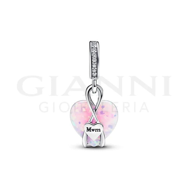 Charm Pandora - Pendente Cuore di Mamma Rosa Opalescente Charm