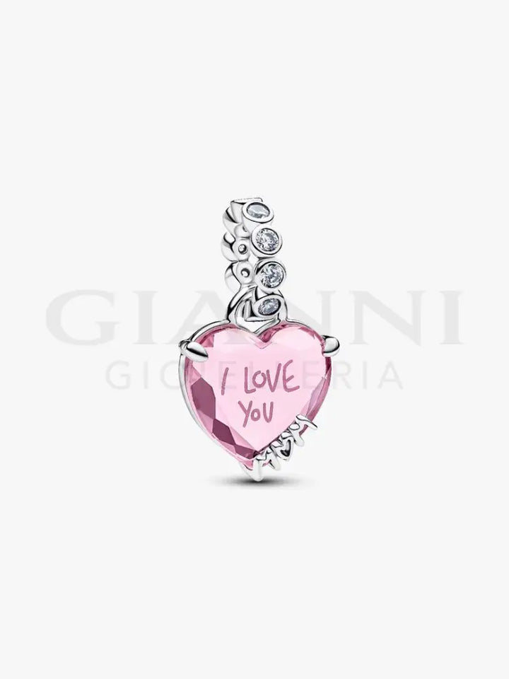 Charm Pandora - Pendente Cuore Rosa Ti Voglio Bene Mamma - Charm