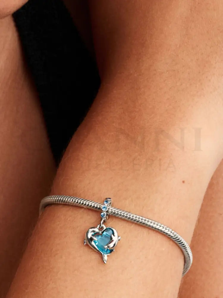 Charm Pandora - Pendente Delfini e Cuore Vetro di Murano Charm