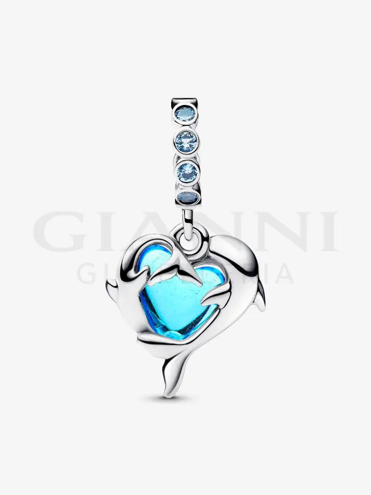 Charm Pandora - Pendente Delfini e Cuore Vetro di Murano Charm