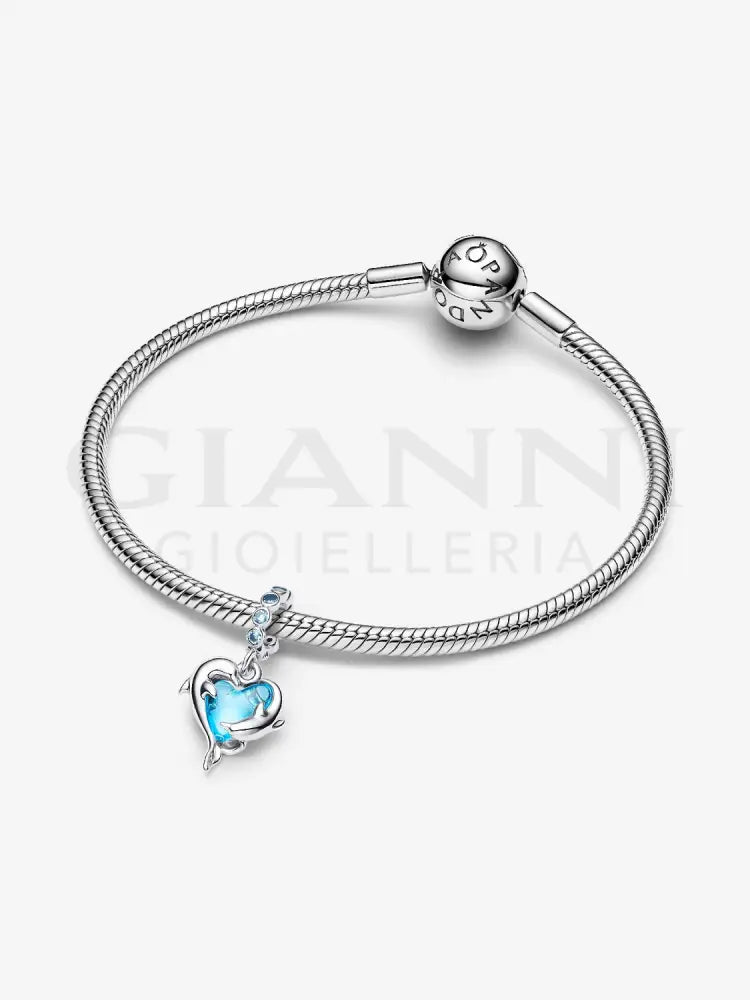 Charm Pandora - Pendente Delfini e Cuore Vetro di Murano Charm