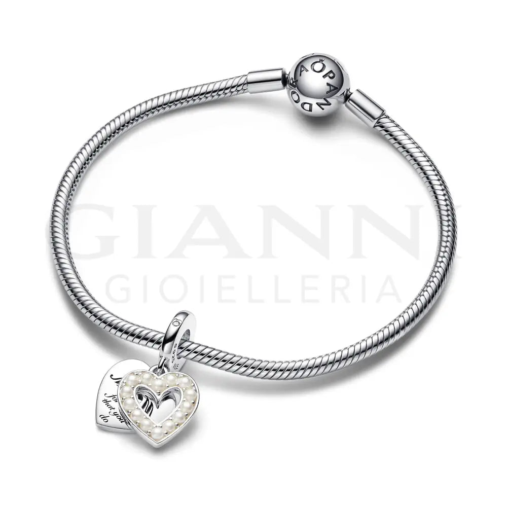 Charm Pandora - Pendente Doppio Cuore con Perle d’Acqua Dolce Coltivate Charm