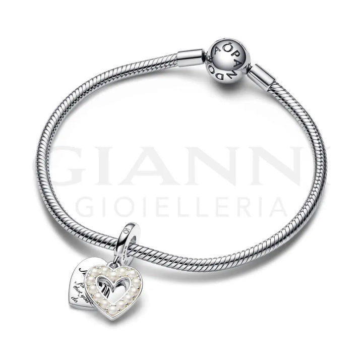 Charm Pandora - Pendente Doppio Cuore con Perle d’Acqua Dolce Coltivate Charm