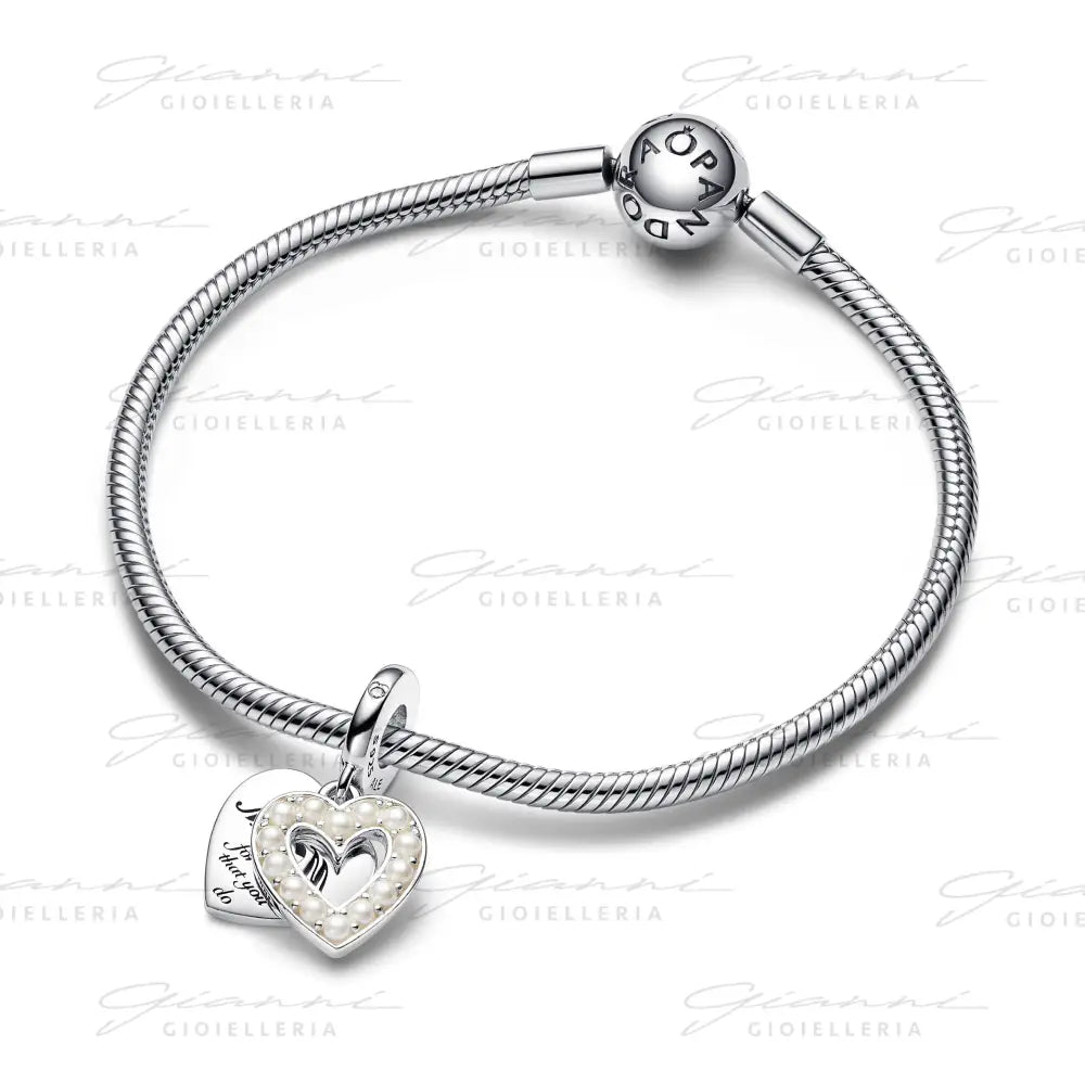 Charm Pandora - Pendente Doppio Cuore con Perle d’Acqua Dolce Coltivate Charm