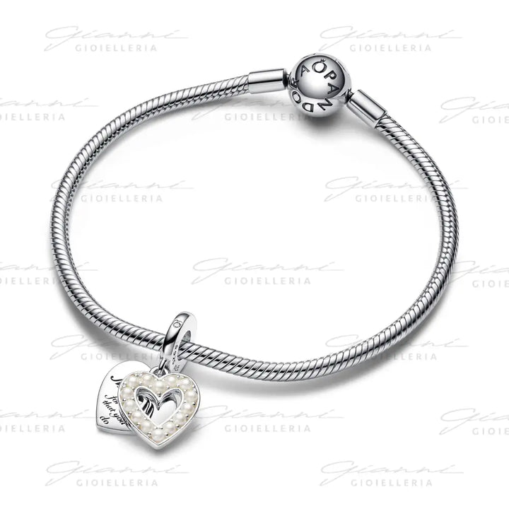 Charm Pandora - Pendente Doppio Cuore con Perle d’Acqua Dolce Coltivate Charm