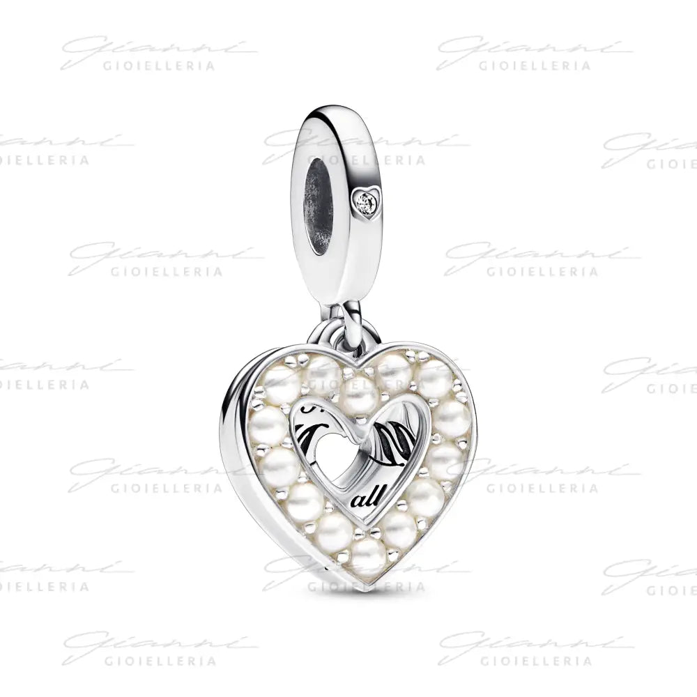 Charm Pandora - Pendente Doppio Cuore con Perle d’Acqua Dolce Coltivate Charm