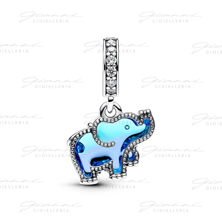 Charm Pandora - Pendente Elefante Vetro di Murano Blu Charm